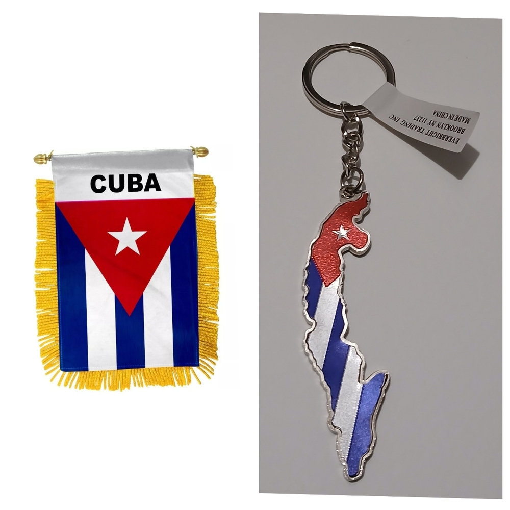 Cuba MINI BANNER FLAG GREAT FOR CAR & HOME  HANGING 2 SIDED & Keychain Holder